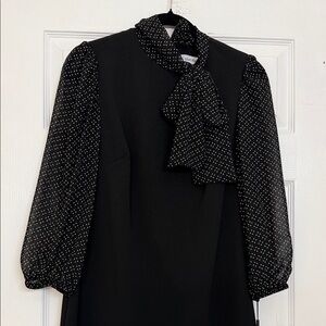 Calvin Klein Black Dress with Polka Dot Sleeves
